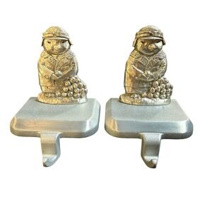 Lands End Pewter Silver Penguin Snowball Christmas Stocking Holders Mantel Decor
